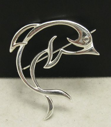 STYLISH STERLING SILVER BROOCH DOLPHIN SOLID 925 NEW