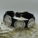STERLING SILVER BRACELET SOLID 925 NATURAL LEATHER BISON BUFFALO CHIEF COINS USA