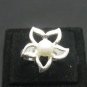 STERLING SILVER RING FLOWER PEARL SOLID 925 SIZE G - V