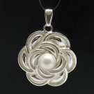 STYLISH STERLING SILVER PENDANT FLOWER PEARL SOLID 925