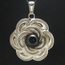STYLISH STERLING SILVER PENDANT FLOWER ONYX SOLID 925