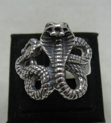 STERLING SILVER BIKER RING SOLID 925 SNAKE COBRA NEW SIZE N-Z++ EMPRESS R001187