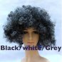 Great New Curly Colour Wig, for dress ups, Clowns and other fun ideas-Black/white & Grey
