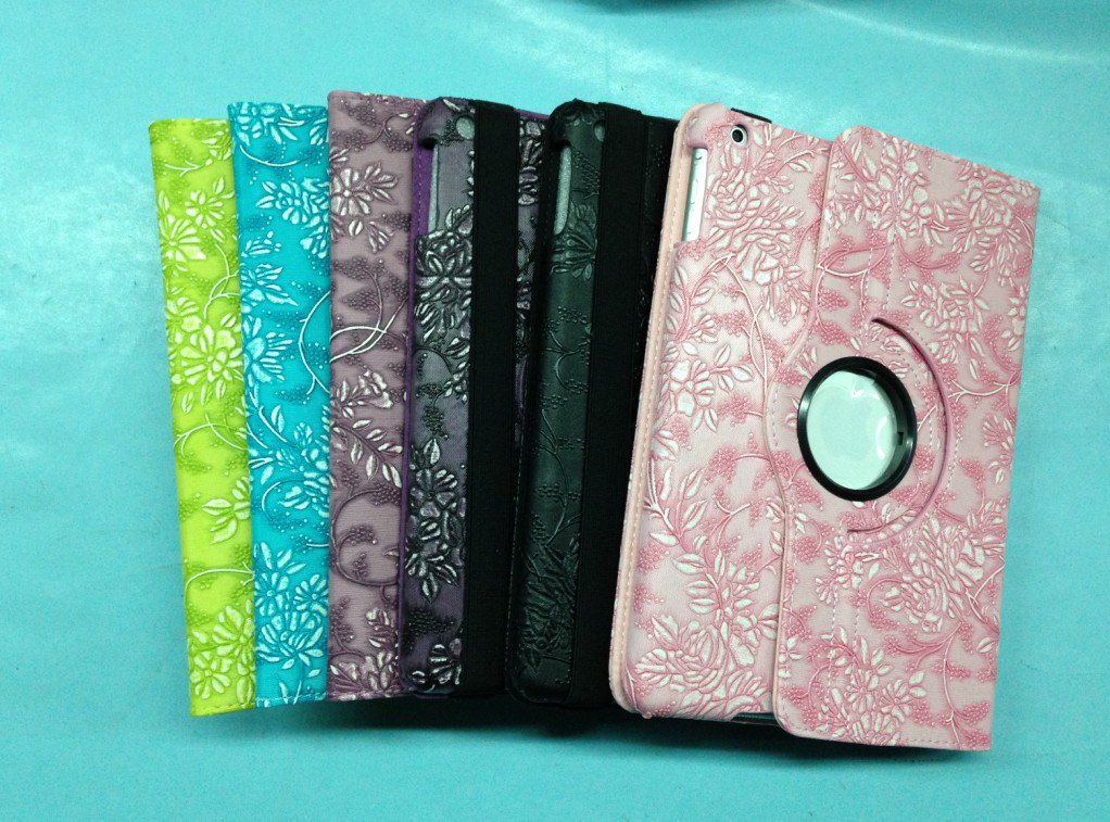 For iPad Air Grape grain Leather Case for iPad Air with Rotatable stand 6 colors(iPad 5)