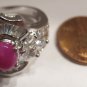 Stunning Created Ruby Star & Accent Sterling Silver Cocktail Ring! Size 9.25!