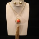 Orange marble wrapped in rhinestone on 12" chain