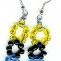 Blue, Black and Yellow small  Triple Circle Earrings