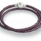 Authentic Chamilia Plum Braided Leather Wrap Bracelet 1212-0003
