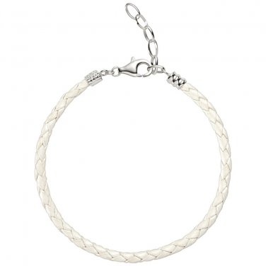 Authentic Chamilia White Metallic Braided Leather Bracelet  Adjustable 1030-0110