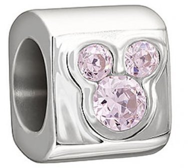 Authentic Chamilia Disney Gem Mickey  Pink CZ Charm Bead DIS-500D