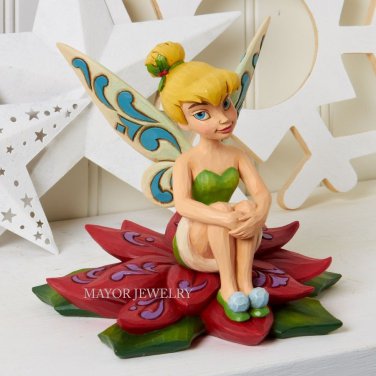 Disney Jim Shore Tinker Bell on Poinsettia Festive Fairy Figurine 4025487 Enesco