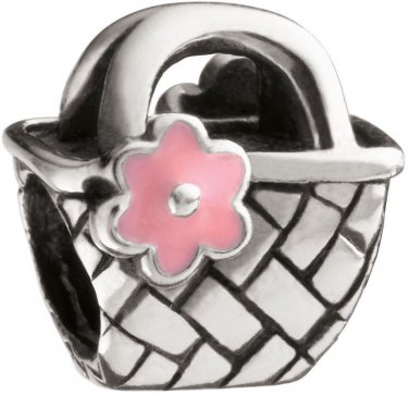 AUTHENTIC CHAMILIA STERLING SILVER GA-154 BEACH BAG PINK ENAMEL BEAD CHARM