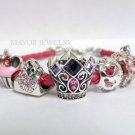 Authentic Chamilia Pink Leather Bracelet with Disney Charm Beads Gift Set #34