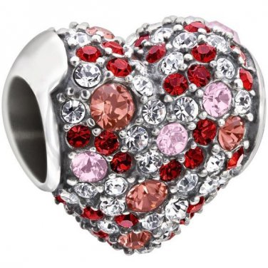 New Authentic Chamilia Round Gems Pave Heart Charm Bead 2025-1048 "Gift Boxed"