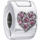 Authentic Chamilia Jeweled Heart Lock - Pink Charm Bead 1430-0009 "Gift Boxed"