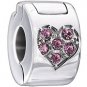 Authentic Chamilia Jeweled Heart Lock - Pink Charm Bead 1430-0009 "Gift Boxed"