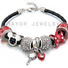 Authentic Chamilia Silver Black Leather Bracelet with Disney Charm Gift Set