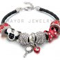 Authentic Chamilia Silver Black Leather Bracelet with Disney Charm Gift Set