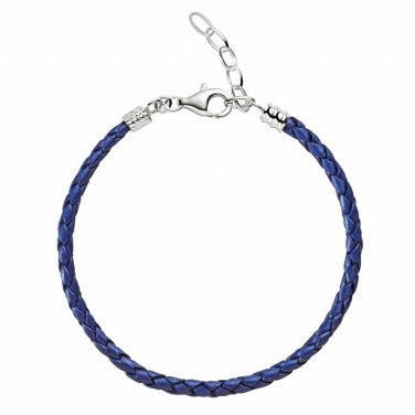 Authentic Chamilia Blue Metallic Braided Leather Bracelet  Adjustable 1030-0111