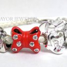 Authentic Chamilia White Leather Bracelet with Disney Charm Bead Gift Set #18