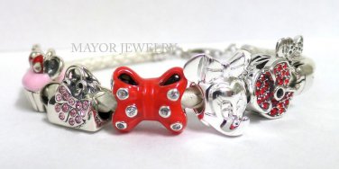 Authentic Chamilia White Leather Bracelet with Disney Charm Bead Gift Set #18
