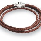 Authentic Chamilia Cognac Braided Leather Wrap Bracelet 1212-0002