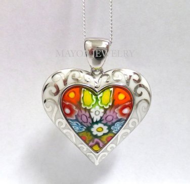 AUTHENTIC MURANO MULTI COLOR MILLEFIORI HEART PENDANT 8MP3260 BY ALAN K