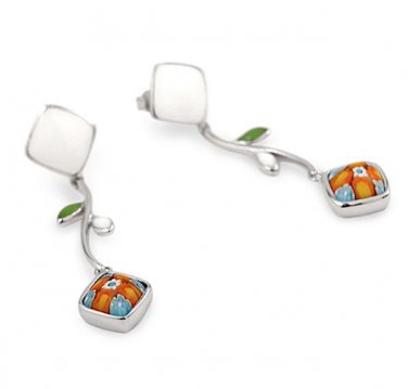 AUTHENTIC MURANO MILLEFIORI SQUARE FLOWER EARRINGS 8ME718 BY ALAN K