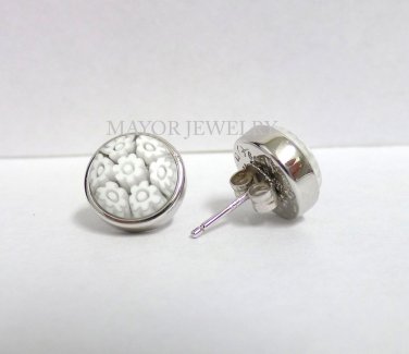 AUTHENTIC MURANO WHITE MILLEFIORI 10MM ROUND STUD EARRINGS 8ME17WHT BY ALAN K