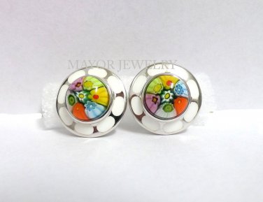AUTHENTIC MURANO MILLACRELI MULTI COLOR FLOWER EARRINGS 8ME124 BY ALAN K