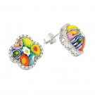 AUTHENTIC MURANO MILLEFIORI CLOVER EARRINGS WITH CZ ACCENTS 8ME740 BY ALAN K
