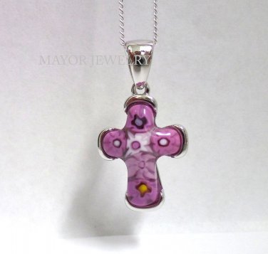 AUTHENTIC MURANO PINK MILLEFIORI CROSS PENDANT 8MP1251 BY ALAN K