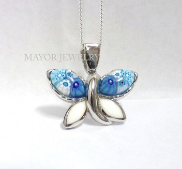 AUTHENTIC MURANO LIGHT BLUE SMALL BUTTERFLY MILLEFIORI PENDANT 8MP2106 BY ALAN K