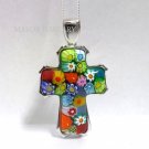 AUTHENTIC MURANO MILLACRELI MULTI COLOR CROSS PENDANT 8MP17802 BY ALAN K