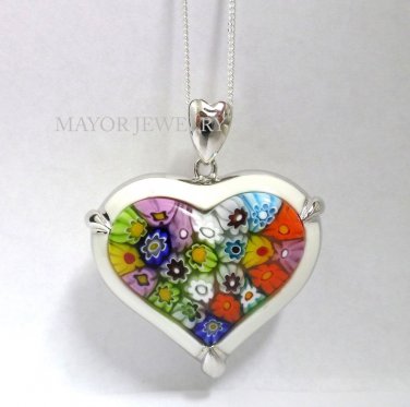 AUTHENTIC MURANO MILLACRELI MULTI COLOR  HEART PENDANT 8MP1340 BY ALAN K