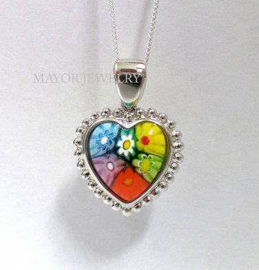 AUTHENTIC MURANO MULTI COLOR MILLEFIORI HEART PENDANT 8MP507 BY ALAN K