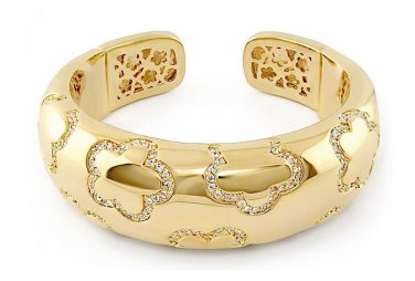 Authentic Lauren G Adams Pave Logo Flower Pattern Cuff Bangle B-43104