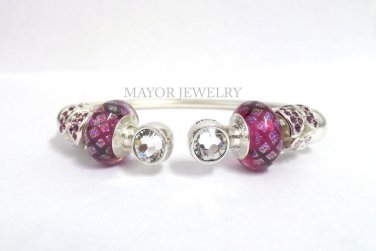Authentic Chamilia Silver Bangle Bracelet with Charm Gift Set #12
