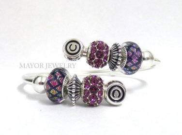 Authentic Chamilia Silver Bangle Bracelet with Charm Gift Set #11