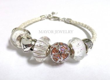 Authentic Chamilia White Leather Bracelet with Charm Gift Set #9