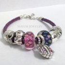Authentic Chamilia Purple Leather Bracelet with Charm Gift Set
