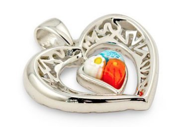 AUTHENTIC MURANO MILLEFIORI DOUBLE HEART DANGLING PENDANT 8MP3040 BY ALAN K