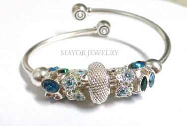 Authentic Chamilia Silver Bangle Bracelet with Charm Gift Set #9
