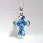 AUTHENTIC MURANO LIGHT BLUE MILLEFIORI CROSS PENDANT 8MP1253 BY ALAN K