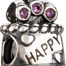 Authentic Chamilia Happy Birthday - Pink CZ Charm Bead JA-22 "Gift Boxed"