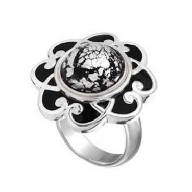 Kameleon KR009B - Black Enamel Flower Ring Size 9