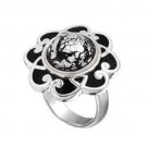 Kameleon KR009B - Black Enamel Flower Ring Size 5