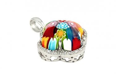 AUTHENTIC MURANO MILLEFIORI CLOVER PENDANT WITH CZ ACCENTS 8MP3140 BY ALAN K