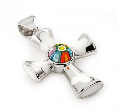 AUTHENTIC MURANO MILLACRELI MULTI COLOR CROSS PENDANT 8MP1780 BY ALAN K