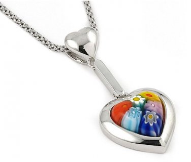 AUTHENTIC MURANO MILLEFIORI DANGLING SMALL HEART PENDANT 8MP646 BY ALAN K